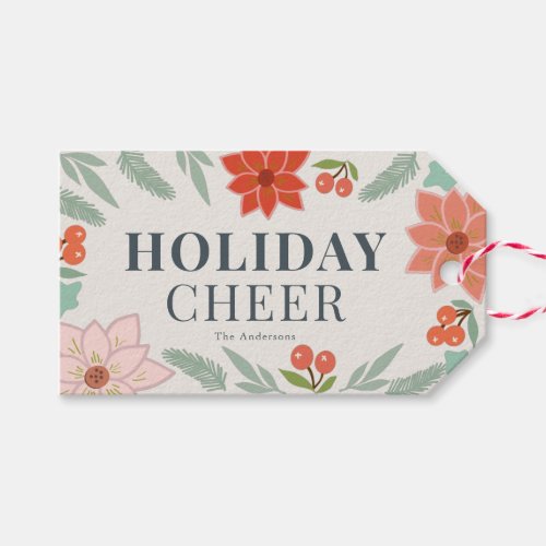 Festive Poinsettia Berry Cream White Christmas Gift Tags