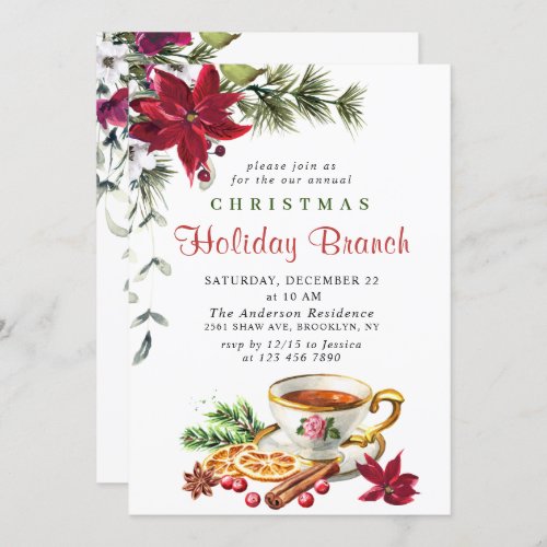 Festive Poinsettia Christmas Holiday Branch Invitation