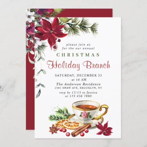 Festive Poinsettia Christmas Holiday Branch Invitation