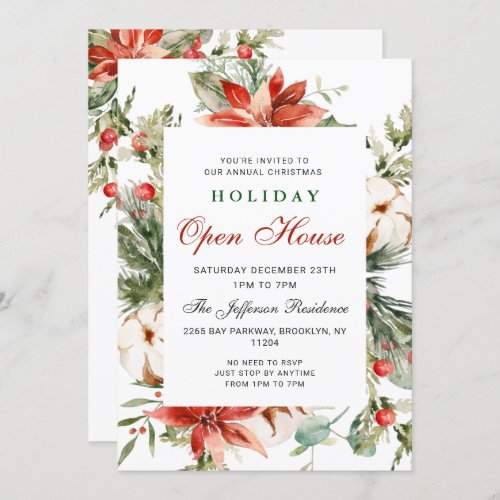 Festive Poinsettia Christmas Holiday Open House In Invitation
