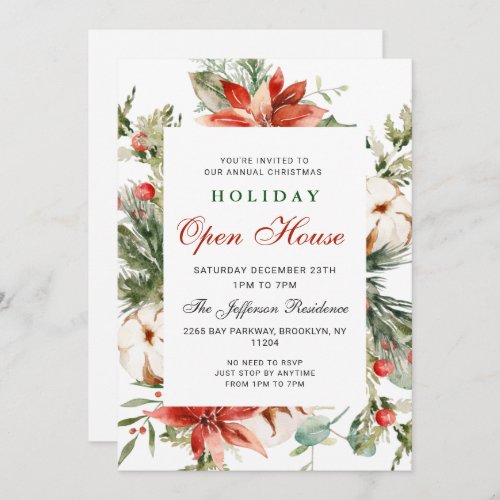 Festive Poinsettia Christmas Holiday Open House Invitation