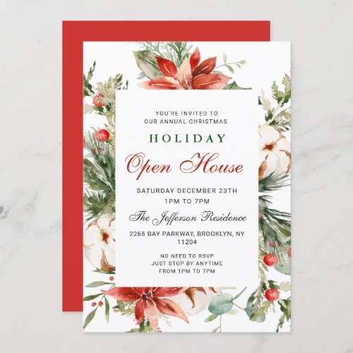 Festive Poinsettia Christmas Holiday Open House Invitation