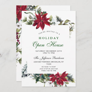 Festive Poinsettia Christmas Holiday Open House Invitation