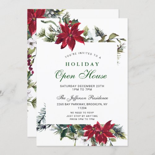 Festive Poinsettia Christmas Holiday Open House Invitation