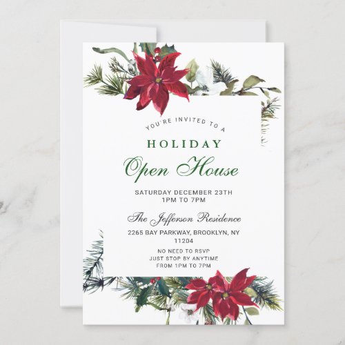 Festive Poinsettia Christmas Holiday Open House Invitation