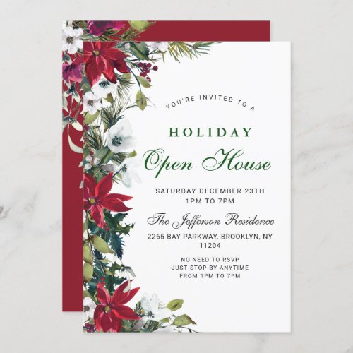 Festive Poinsettia Christmas Holiday Open House Invitation