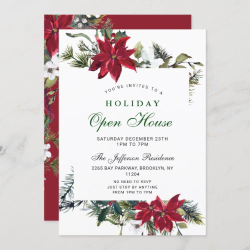 Festive Poinsettia Christmas Holiday Open House Invitation