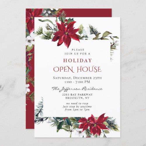 Festive Poinsettia Christmas Holiday Open House Invitation