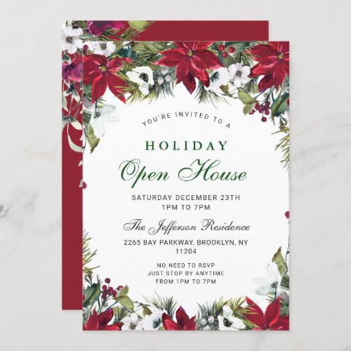Festive Poinsettia Christmas Holiday Open House Invitation