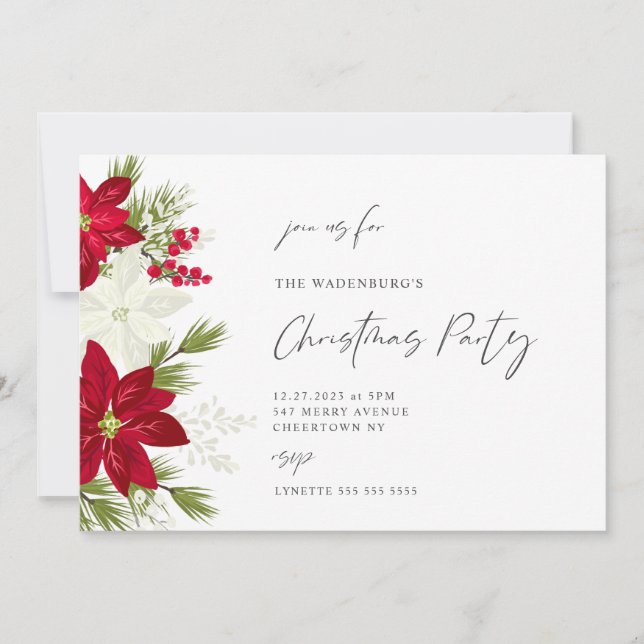 Festive Poinsettia Christmas Party Invitation (Front)