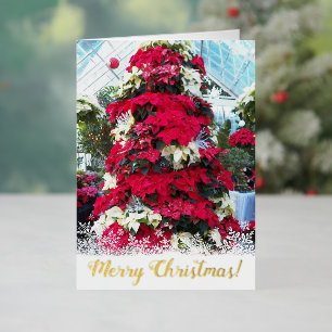 Festive Poinsettia Christmas Tree Foil Holiday Card