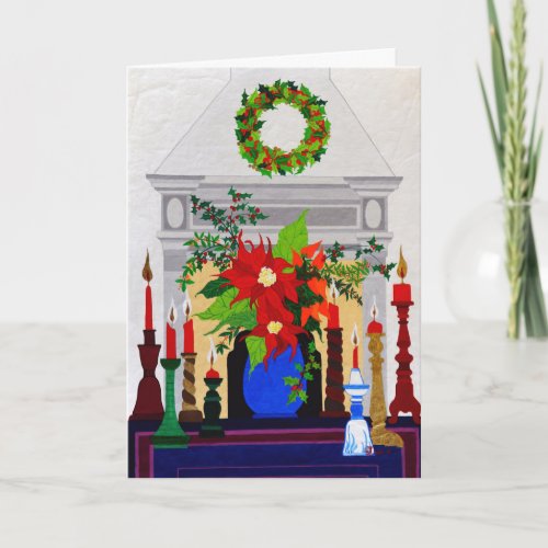 Festive Poinsettia Fireplace Card