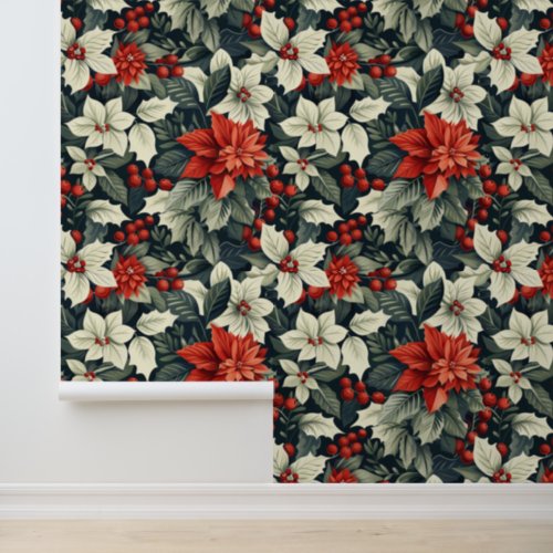 Festive Poinsettia Flower Christmas Holiday Floral Wallpaper