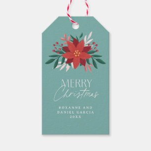 Festive Poinsettia Flowers Christmas Gift Tags