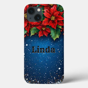 Festive Poinsettia Flowers with Snow iPhone 13 Case