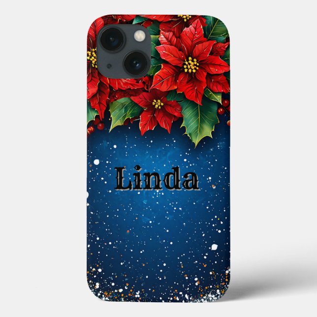 Festive Poinsettia Flowers with Snow Case-Mate iPhone Case (Back)