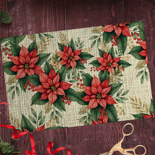 Festive Poinsettia Green Leaves Red Berries  Tissue Paper (Creator Uploaded)