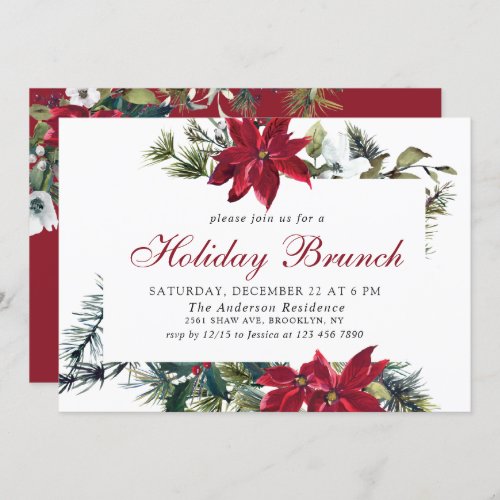 Festive Poinsettia Holiday Brunch Christmas Party Invitation