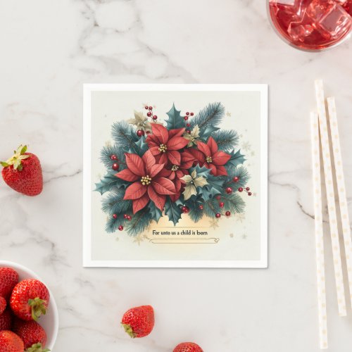 Festive Poinsettia Nativity Bible Verse Decoupage Napkins