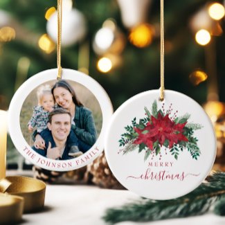 Festive Poinsettia Photo Christmas