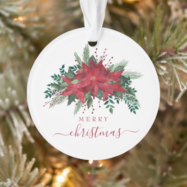 Festive Poinsettia Photo Christmas Ornament (Tree)