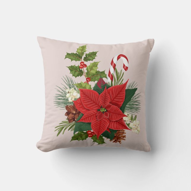 Festive Poinsettia Pillow (Front)