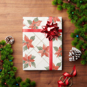 Festive Poinsettia & Plaid Christmas Wrapping Paper