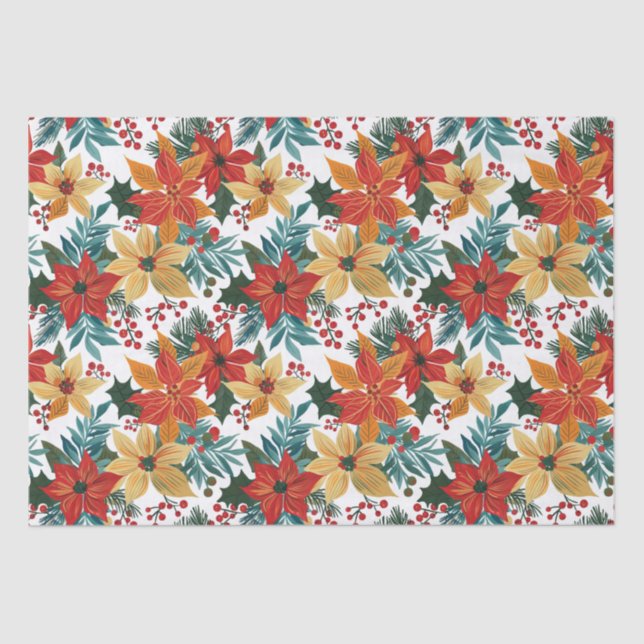 Festive Poinsettia Retro Christmas  Tissue Paper (Front)