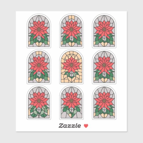 Festive Poinsettia Stained Glass Sticker Sheet