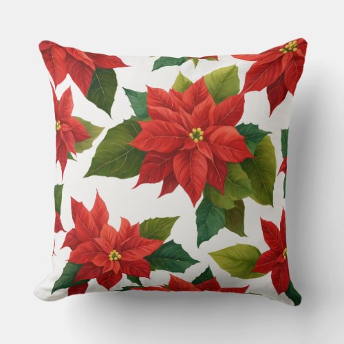  Festive Poinsettia Throw Pillow