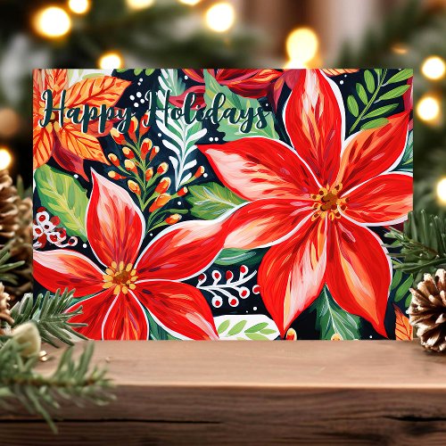 Festive Poinsettias Botanical Christmas Holiday Card