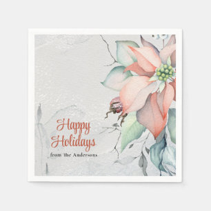 Festive Poinsettias in the Snow Botanical Holiday Napkins