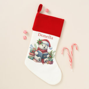 Festive polar bear add name christmas stocking