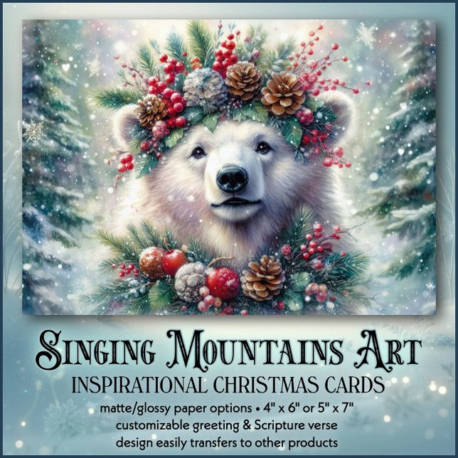 Festive Polar Bear Holly Crown Christian Christmas Holiday Card (Creator Uploaded)