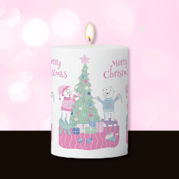 Festive Polar Bears Christmas Pillar Candle