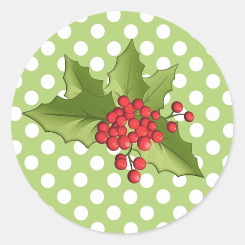 Festive Polka Dots and Holly Christmas Stickers