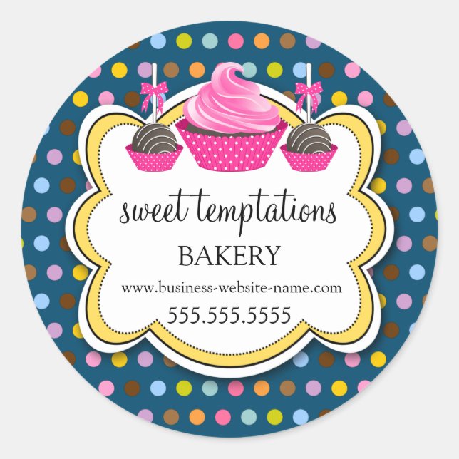 Festive Polka Dots Cupcake Cake Pops Bakery Seals (Front)