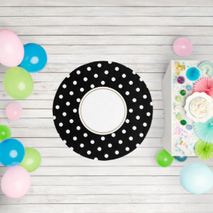 Festive Polka Dots On Black White Center Circle Outdoor Rug