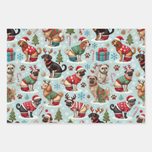 Festive Pooping Dogs in Holiday Sweaters Wrapping Paper Sheets