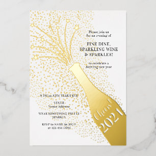 Festive Popping Bubbles Champagne New Years Eve Foil Invitation