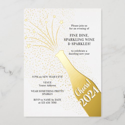 Festive Popping Bubbles Champagne New Years Eve Foil Invitation