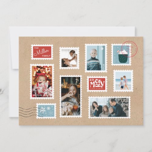 Festive Postage Stamp Photo Christmas Card