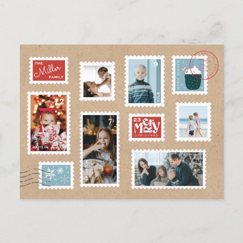 Festive Postage Stamp Photo Christmas Postcard