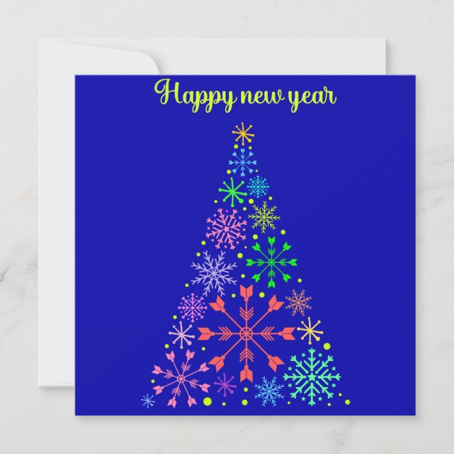 Festive Postal Snowflakes Christmas Tree Happy New Card (Front)