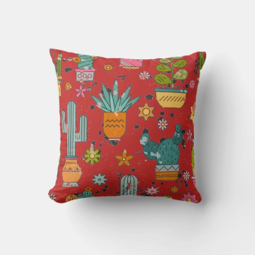 Festive Potted Cactus Pattern Throw Pillow