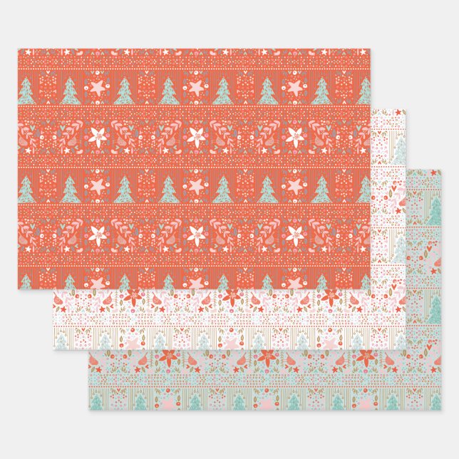 Festive Pretty Christmas Wrapping Paper Sheets (Set)