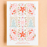 Festive Pretty Holiday Christmas Card<br><div class="desc">Festive Christmas Pretty Holiday card. Red,  white,  Mint pink and pastel colors,  bright and happy. christmas trees birds,  hearts,  berries,  stars.</div>