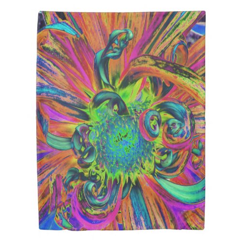 Festive Psychedelic Colorful Dahlia Flower Petals Duvet Cover