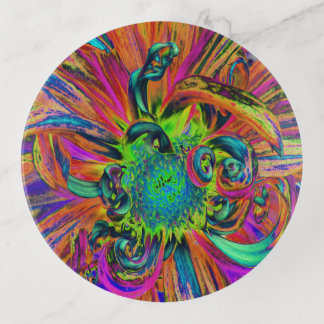 Festive Psychedelic Colorful Dahlia Flower Petals Trinket Tray