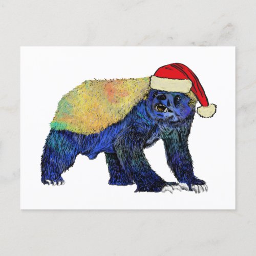 Festive Psychedelic Honey Badger Badass Christmas  Postcard
